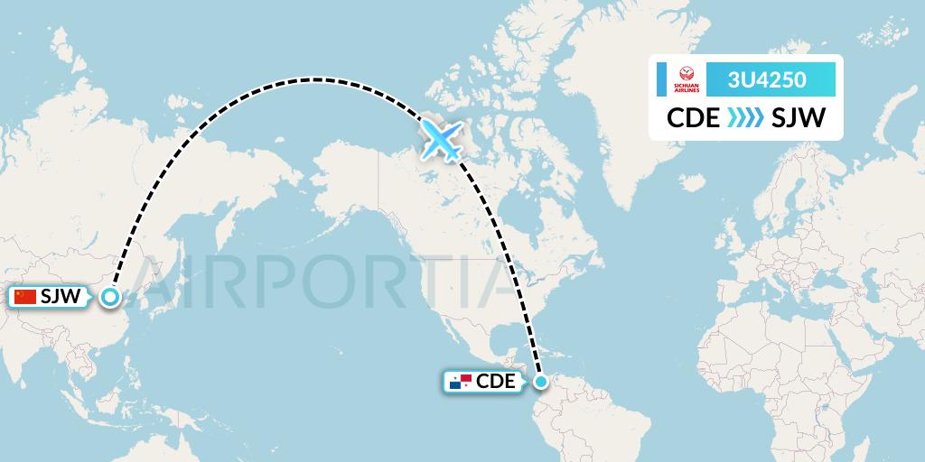 3U4250 Sichuan Airlines Flight Map: Caledonia to Shijiazhuang