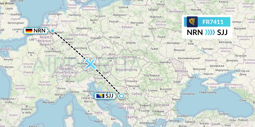 FR7411 Ryanair Flight Map: Weeze to Sarajevo