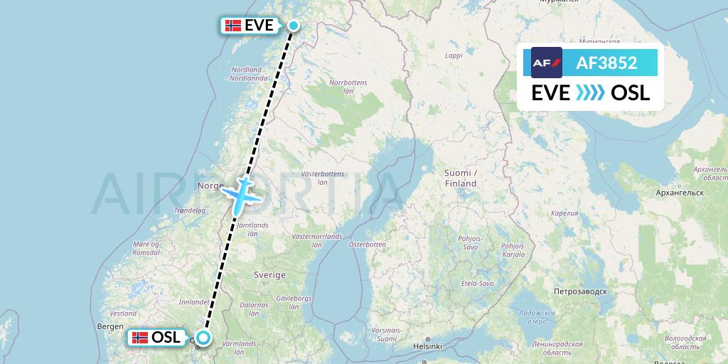 AF3852 Air France Flight Map: Harstad to Oslo