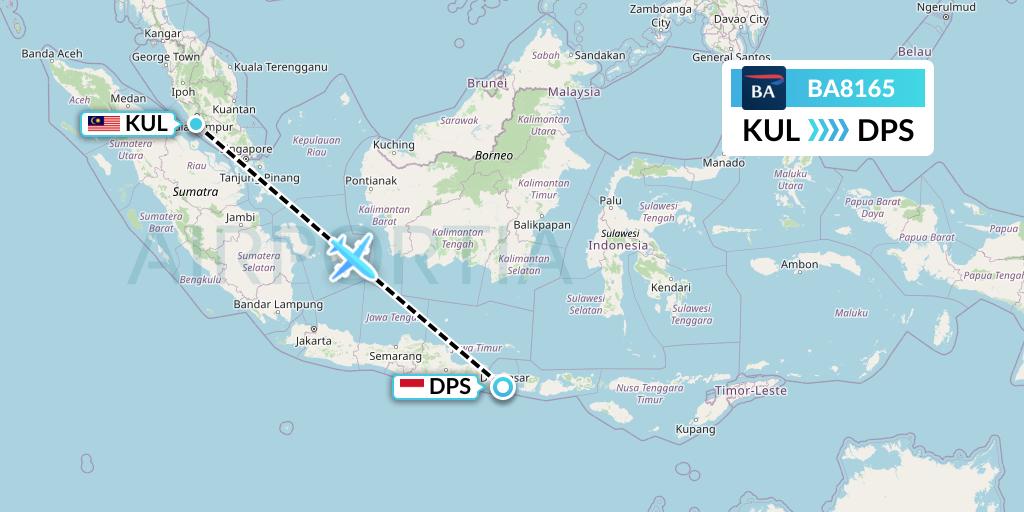BA8165 British Airways Flight Map: Kuala Lumpur to Denpasar