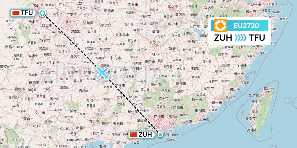 EU2720 Chengdu Airlines Flight Map: Zhuhai to Chengdu