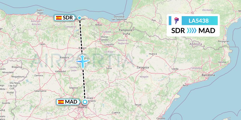 LA5438 LAN Airlines Flight Map: Santander to Madrid