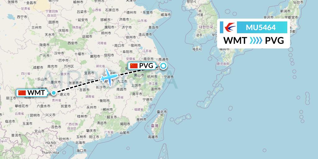 MU5464 China Eastern Airlines Flight Map: Zunyi to Shanghai