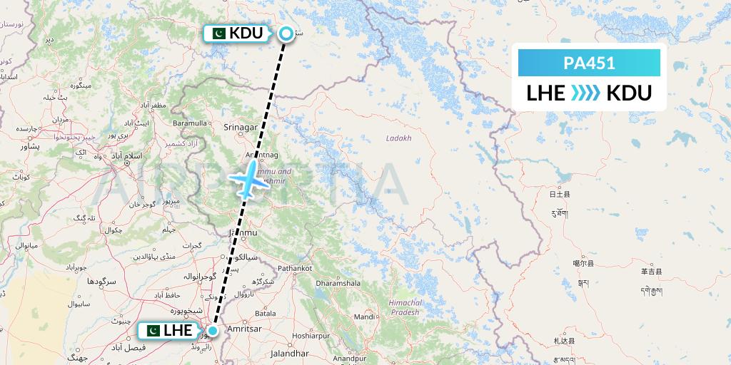 PA451 AirBlue Flight Map: Lahore to Skardu