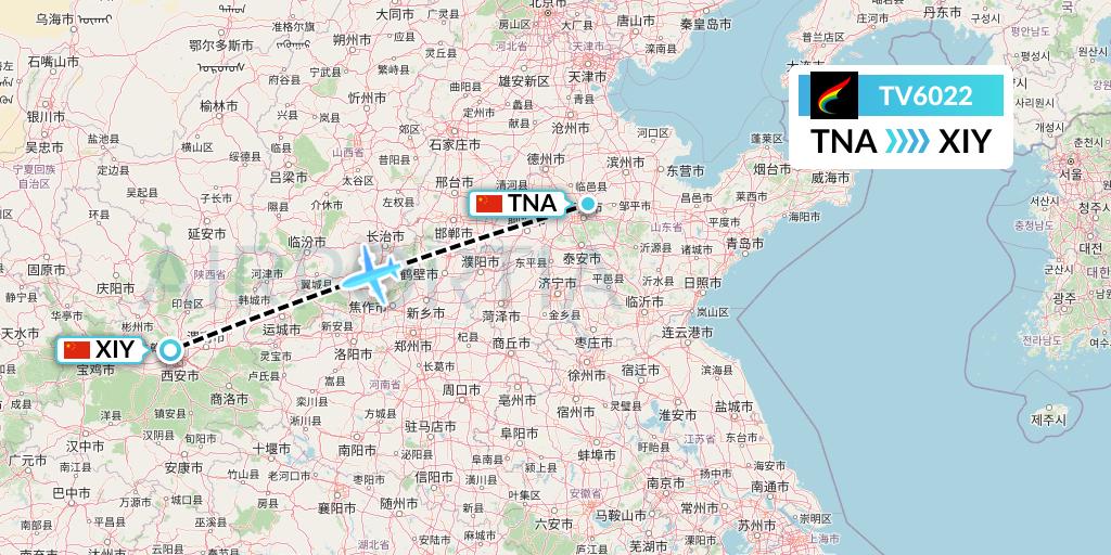 TV6022 Tibet Airlines Flight Map: Jinan to Xi'an