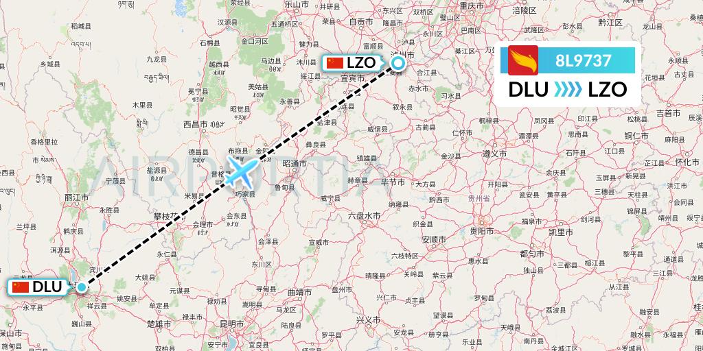 8L9737 Lucky Air Flight Map: Dali to Luzhou