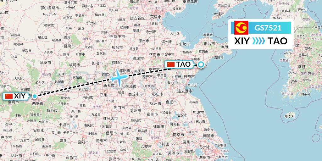 GS7521 Tianjin Airlines Flight Map: Xi'an to Qingdao