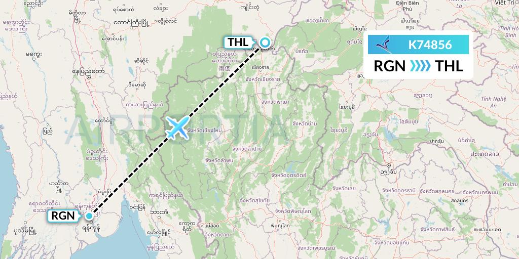 K74856 Air KBZ Flight Map: Yangon to Tachilek
