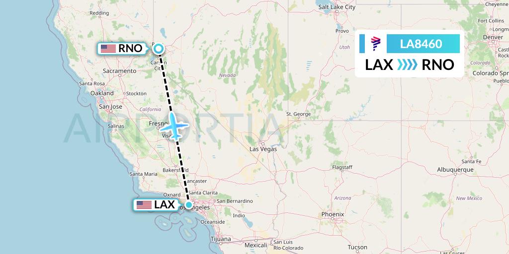 LA8460 LAN Airlines Flight Map: Los Angeles to Reno