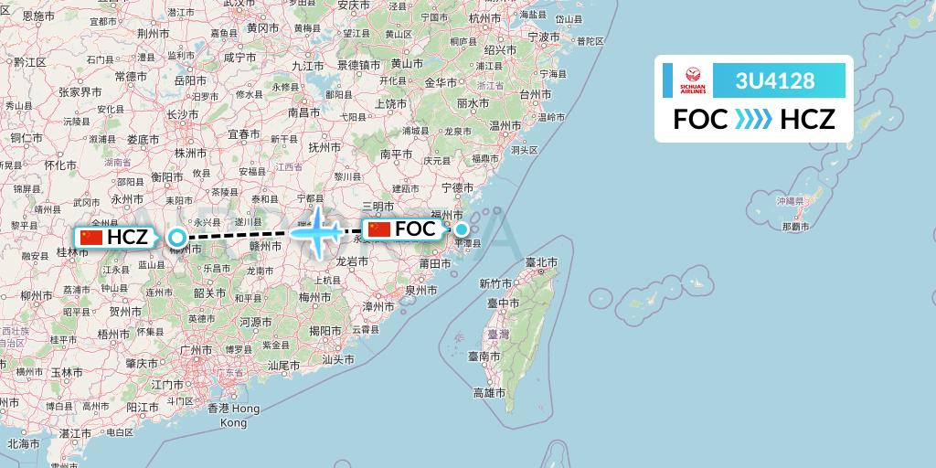 3U4128 Sichuan Airlines Flight Map: Fuzhou to Shaoguan