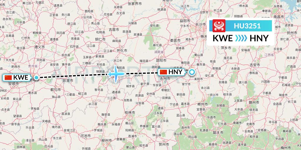 HU3251 Hainan Airlines Flight Map: Guiyang to Hengyang