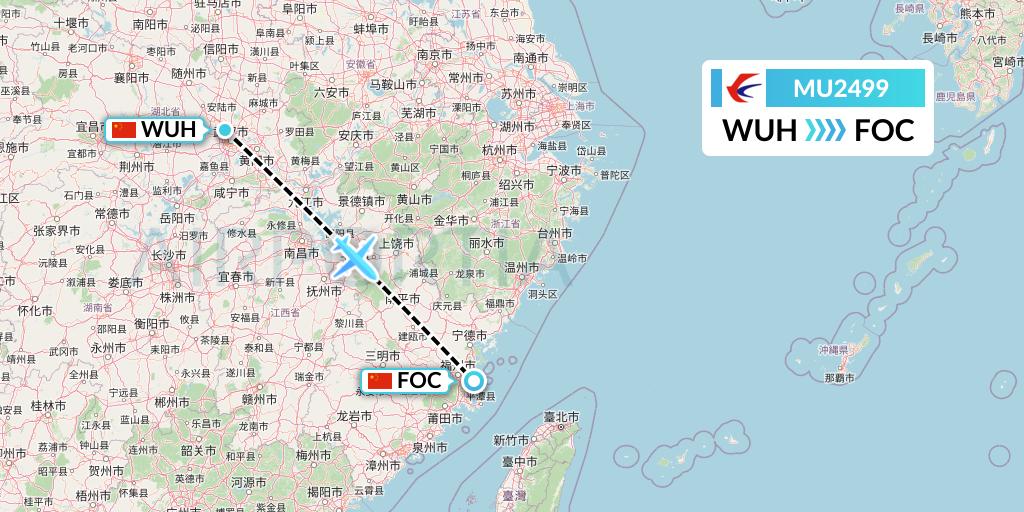 MU2499 China Eastern Airlines Flight Map: Wuhan to Fuzhou