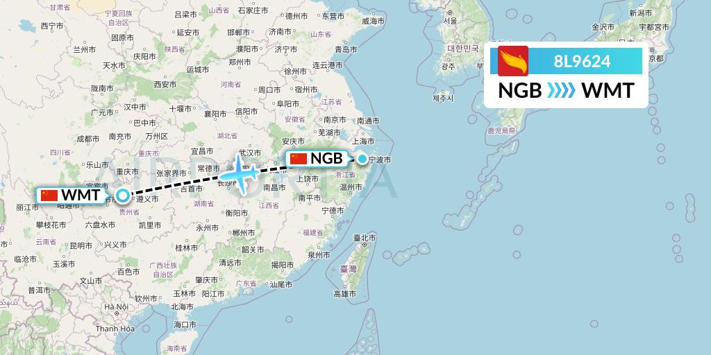 8L9624 Lucky Air Flight Map: Ningbo to Zunyi