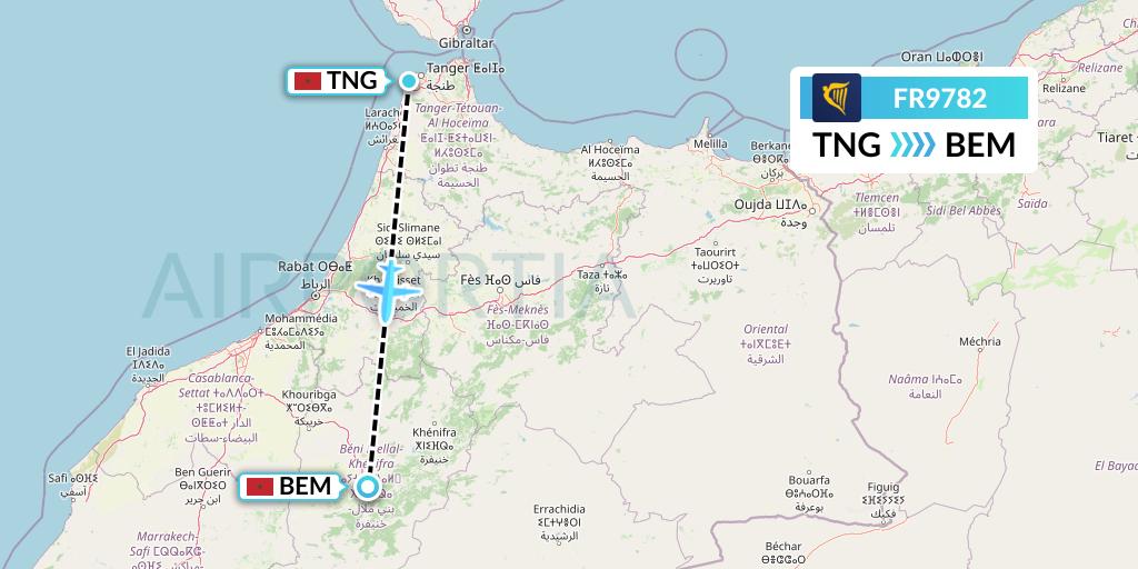 FR9782 Ryanair Flight Map: Tangier to Beni Mellal