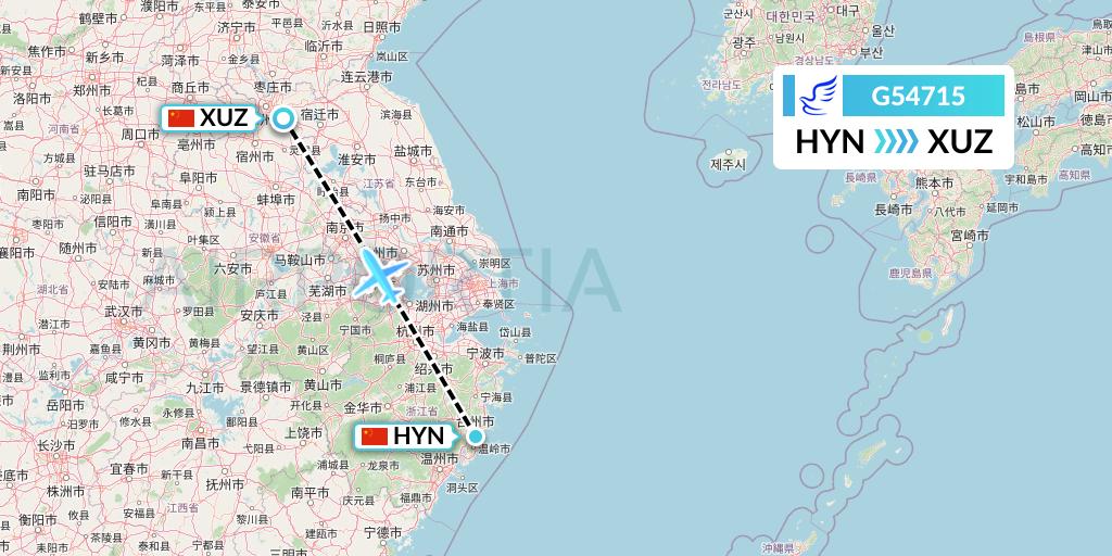 G54715 China Express Airlines Flight Map: Huangyan to Xuzhou