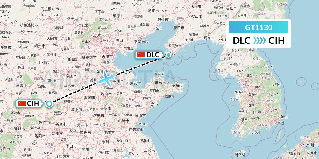 GT1130 Air Guilin Flight Map: Dalian to Changzhi