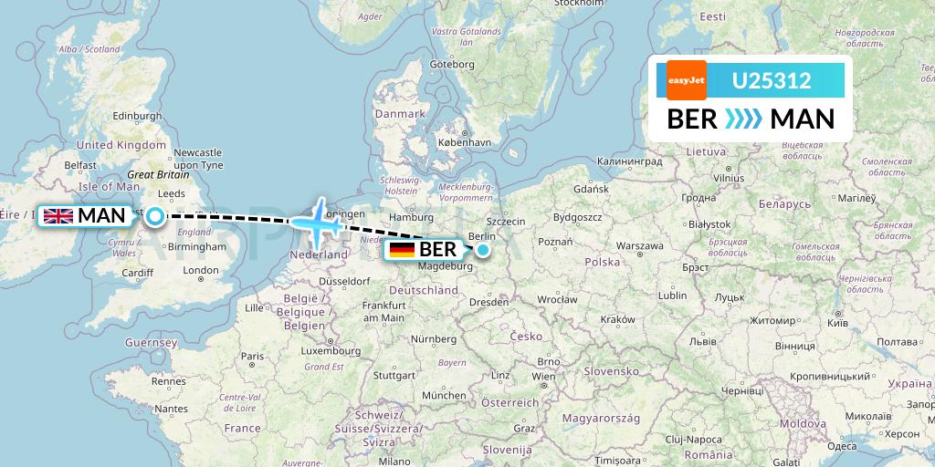 U25312 EasyJet Flight Map: Berlin to Manchester