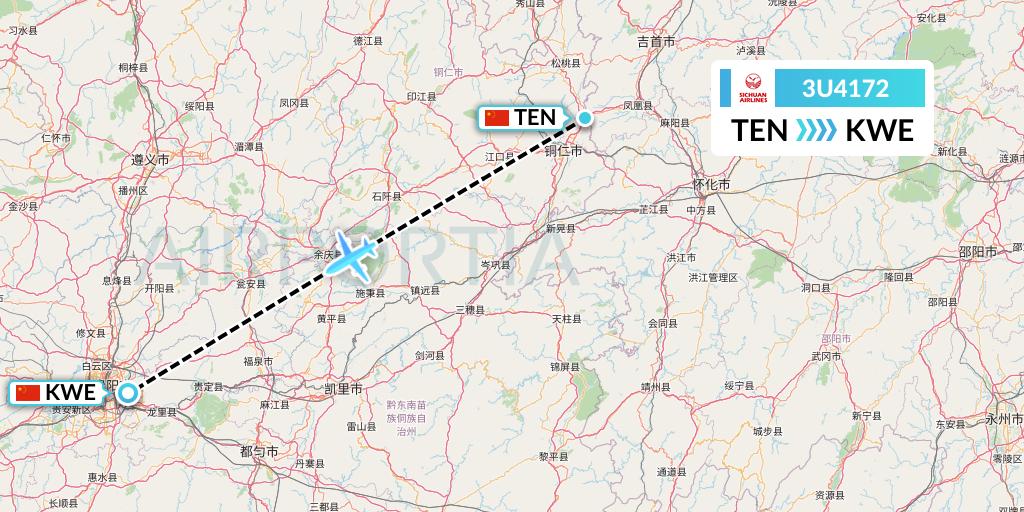 3U4172 Sichuan Airlines Flight Map: Tongren to Guiyang