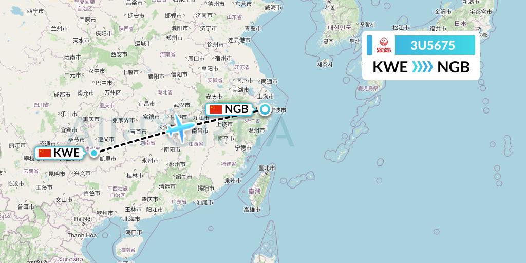 3U5675 Sichuan Airlines Flight Map: Guiyang to Ningbo