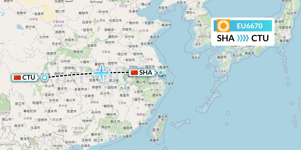 EU6670 Chengdu Airlines Flight Map: Shanghai to Chengdu