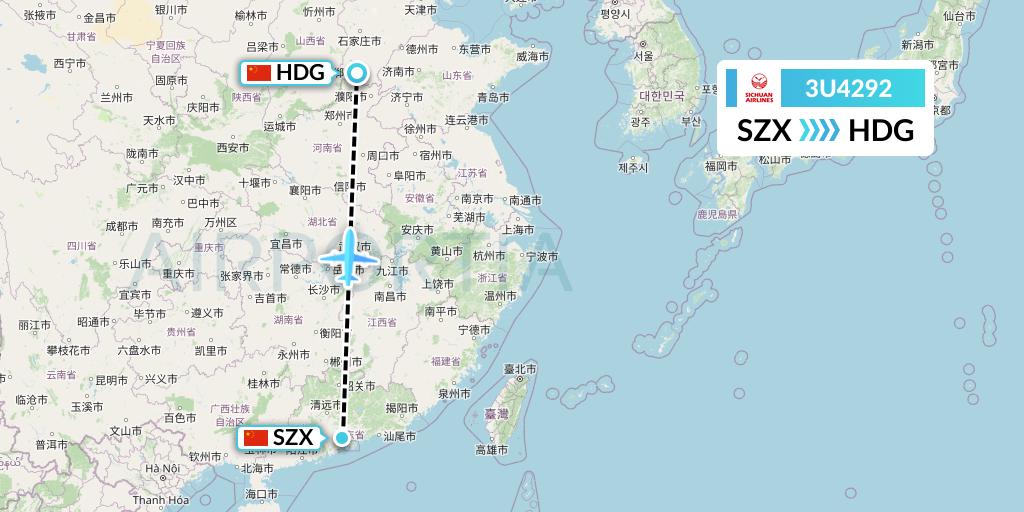 3U4292 Sichuan Airlines Flight Map: Shenzhen to Handan