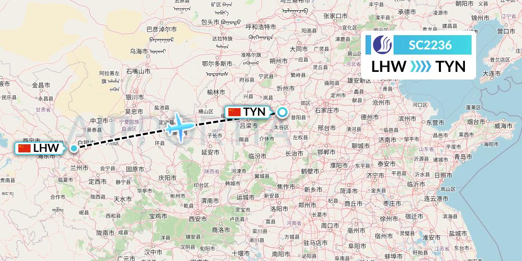 SC2236 Shandong Airlines Flight Map: Lanzhou to Taiyuan