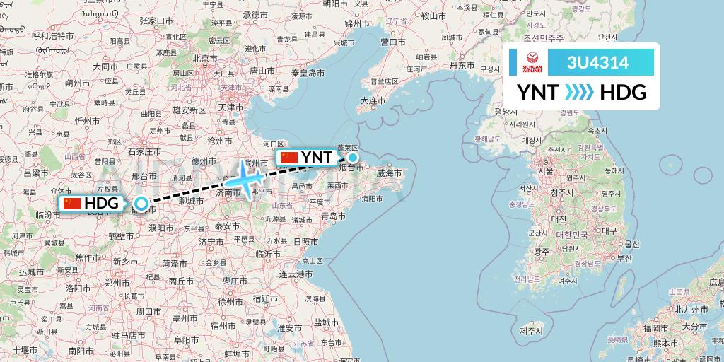 3U4314 Sichuan Airlines Flight Map: Yantai to Handan
