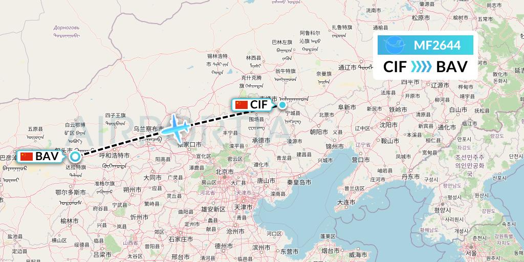 MF2644 Xiamen Airlines Flight Map: Chifeng to Baotou