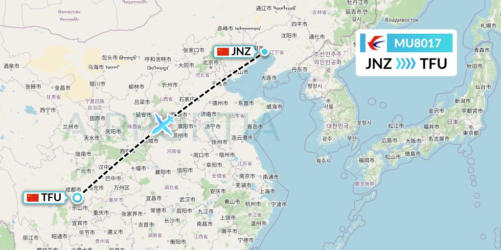 MU8017 China Eastern Airlines Flight Map: Jinzhou to Chengdu