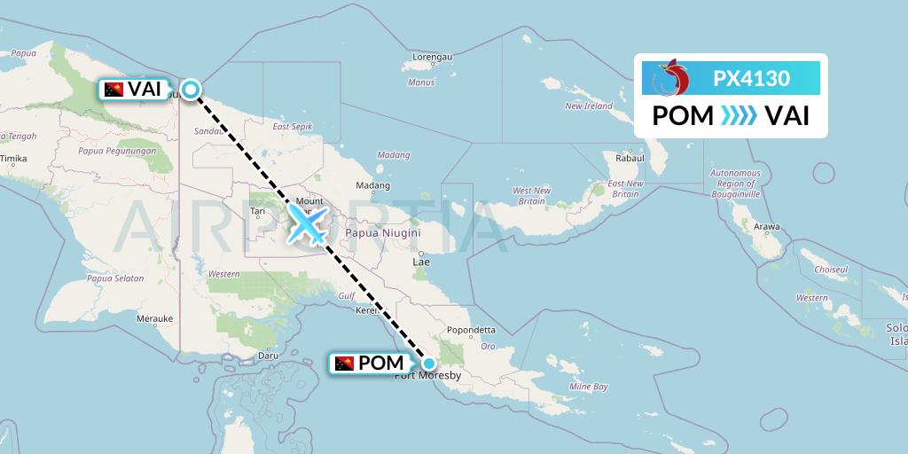 PX4130 Air Niugini Flight Map: Port Moresby to Papua New Guinea