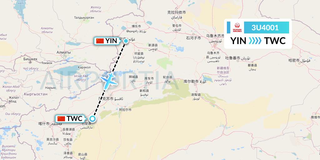 3U4001 Sichuan Airlines Flight Map: Yining to Kashgar
