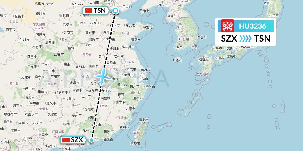 HU3236 Hainan Airlines Flight Map: Shenzhen to Tianjin