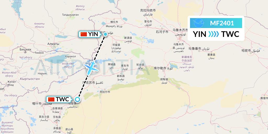 MF2401 Xiamen Airlines Flight Map: Yining to Kashgar