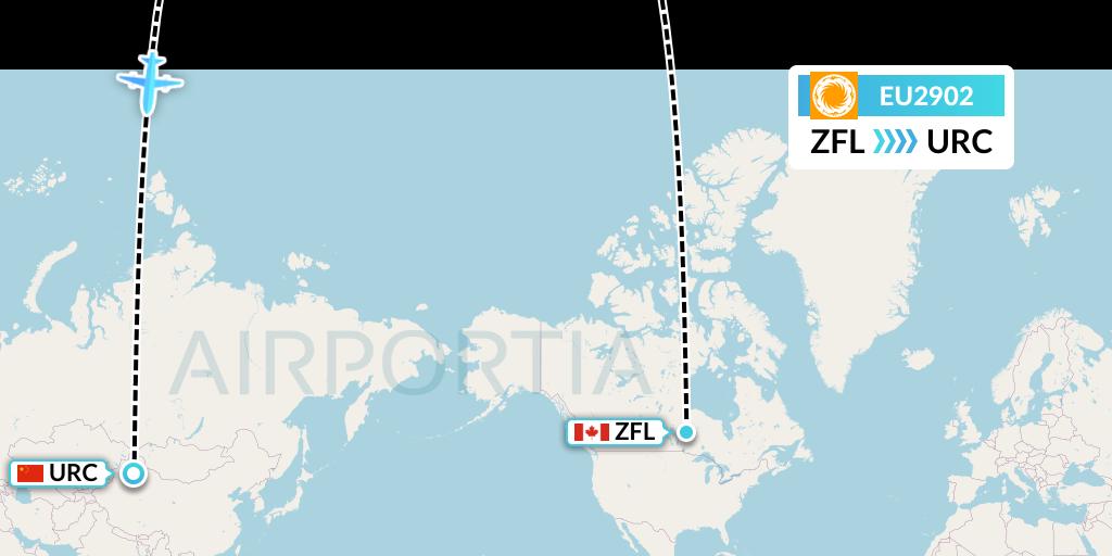 EU2902 Chengdu Airlines Flight Map: South Trout Lake to Urumqi