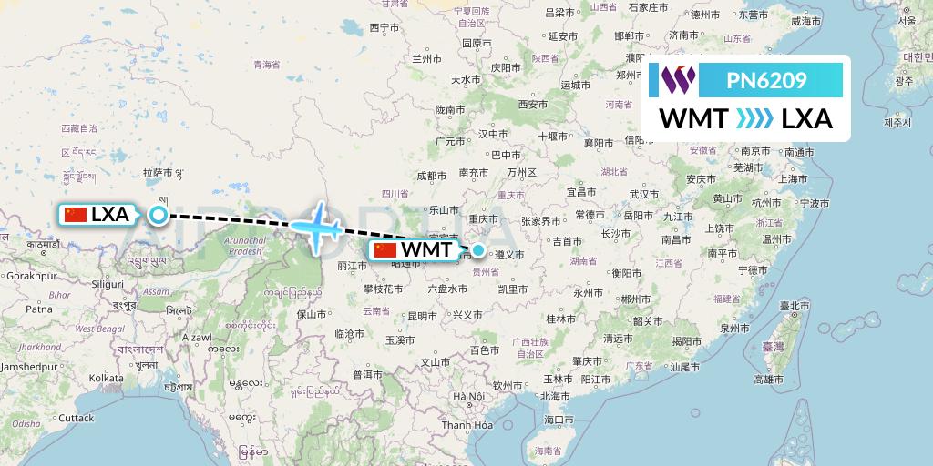PN6209 China West Air Flight Map: Zunyi to Lhasa