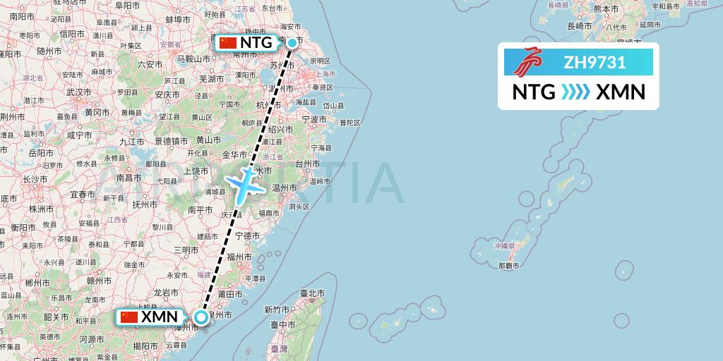 ZH9731 Shenzhen Airlines Flight Map: Nantong to Xiamen