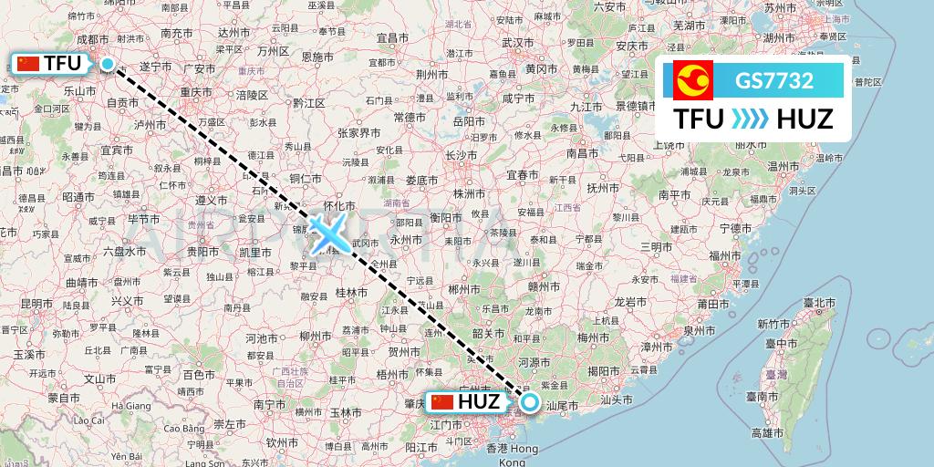 GS7732 Tianjin Airlines Flight Map: Chengdu to Huizhou