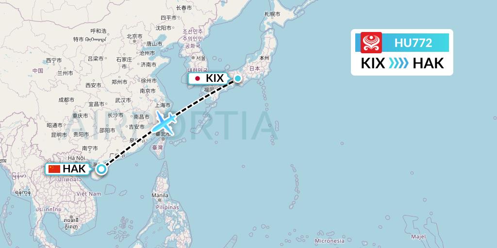 HU772 Hainan Airlines Flight Map: Osaka to Haikou