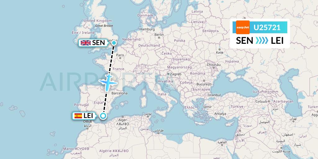U25721 EasyJet Flight Map: Southend to Almeria