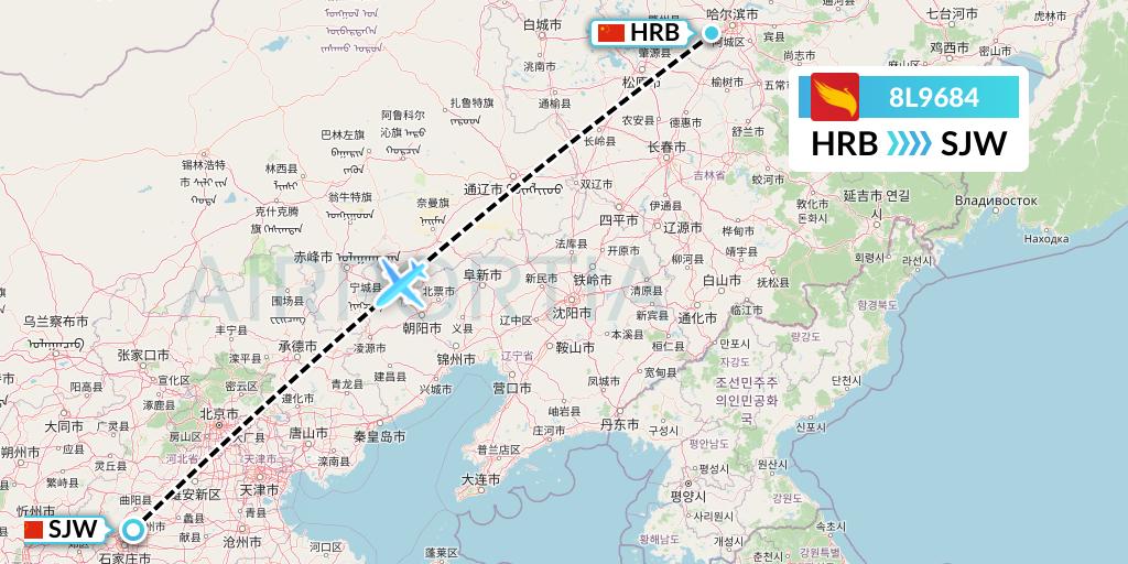 8L9684 Lucky Air Flight Map: Harbin to Shijiazhuang