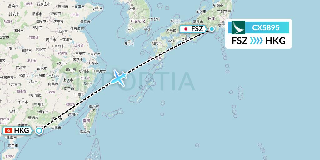 CX5895 Cathay Pacific Flight Map: Shizuoka to Hong Kong