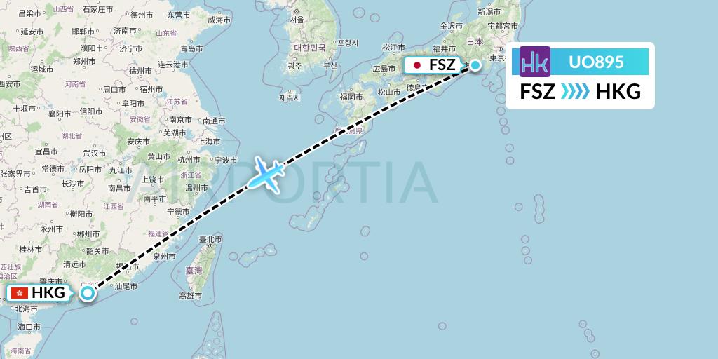 UO895 Hong Kong Express Flight Map: Shizuoka to Hong Kong