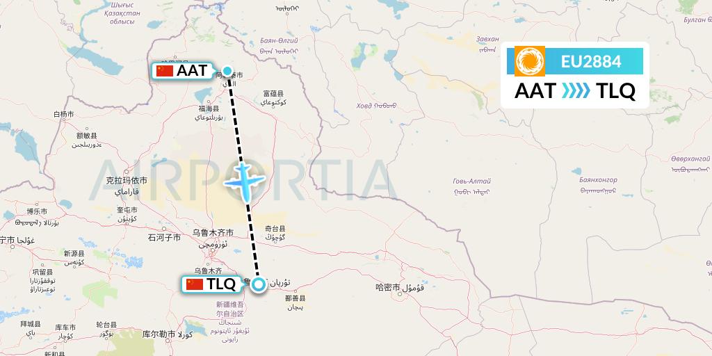 EU2884 Chengdu Airlines Flight Map: Altay to Turpan