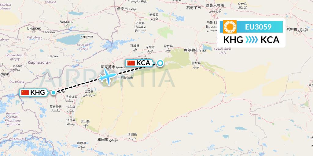 EU3059 Chengdu Airlines Flight Map: Kashgar to Kuqa