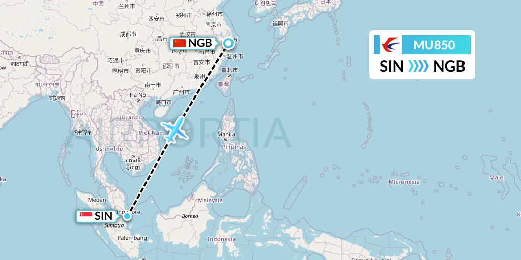 MU850 China Eastern Airlines Flight Map: Singapore to Ningbo