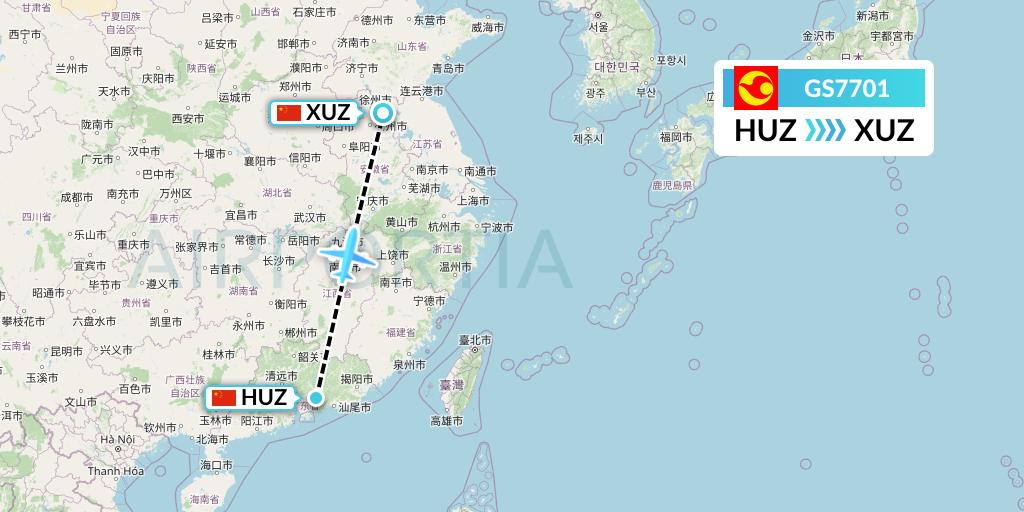 GS7701 Tianjin Airlines Flight Map: Huizhou to Xuzhou