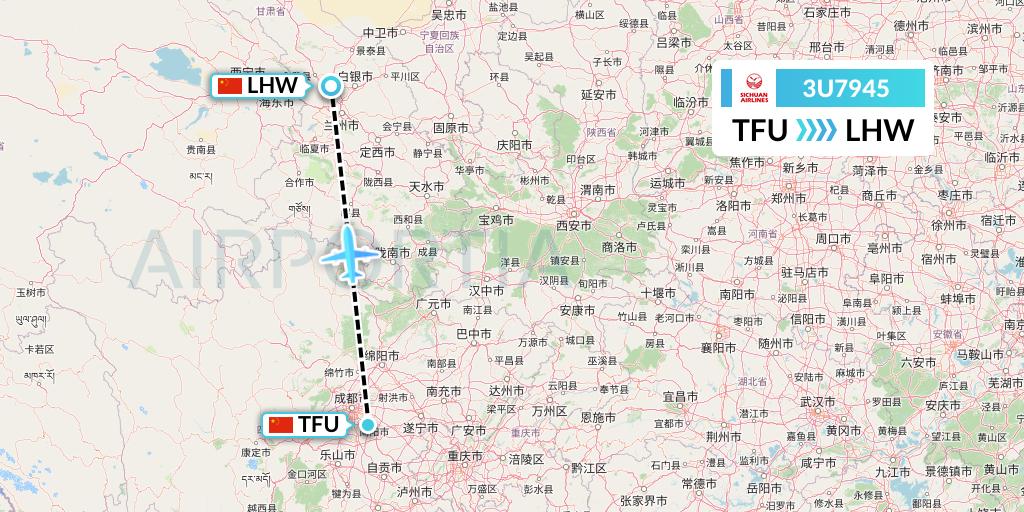 3U7945 Sichuan Airlines Flight Map: Chengdu to Lanzhou