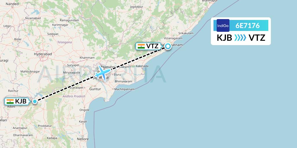 6E7176 IndiGo Airlines Flight Map: Bellary to Visakhapatnam