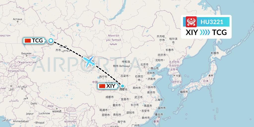 HU3221 Hainan Airlines Flight Map: Xi'an to Tacheng