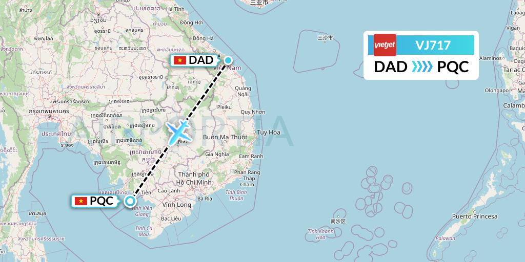 VJ717 VietJet Air Flight Map: Da Nang to Phu Quoc